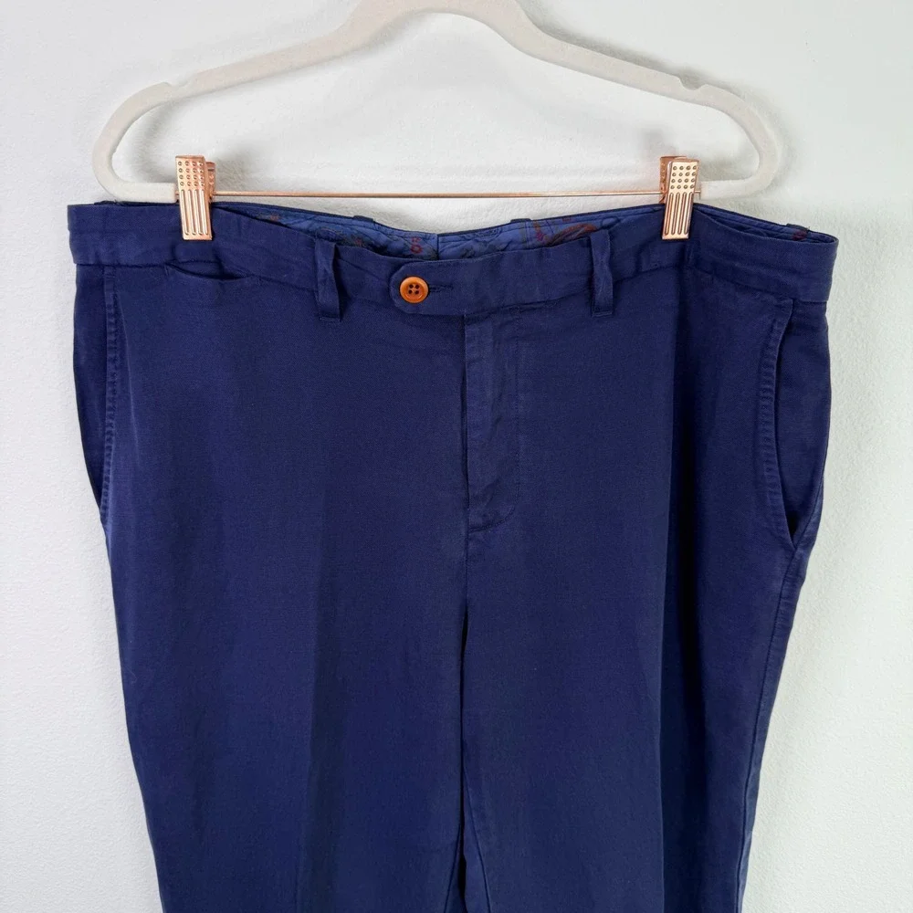 Tommy Bahama 36 (Actual 38x32) Blue Lyocell Linen Blend Flat Front Chino Pants
